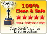 CyberScrub AntiVirus Lifetime Edition Clean & Safe award